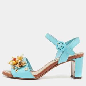 Dolce & Gabbana Blue Embossed Lizard Embellished Ankle Strap Sandals Size 35