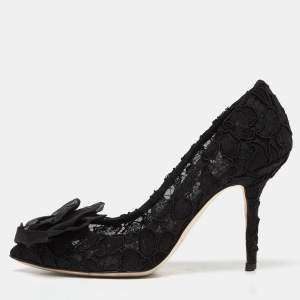 Dolce & Gabbana Black Lace Floral Toe Pumps Size 37