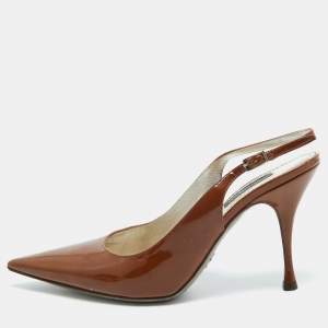 Pre Owned Dolce & Gabbana Brown Patent Leather Slingback Pumps Size 38