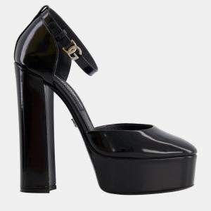 Dolce & Gabbana Black Patent Leather Platform with Logo Detail Size EU 40