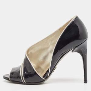 Pre Owned Dolce & Gabbana Black/Silver Patent and Leather Cut Out Peep Toe Pumps Size 37.5