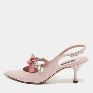Dolce & Gabbana Pink Patent Leather Crystal Embellished Bow Slingback Pumps Size 40