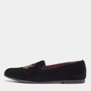 Dolce & Gabbana Black Velvet Embroidered Smoking Slippers Size 36