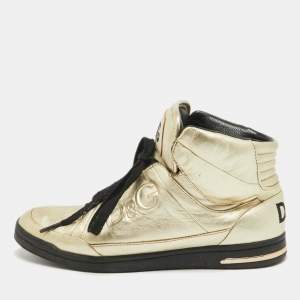 Dolce & Gabbana Gold Leather High Top Sneakers Size 37.5