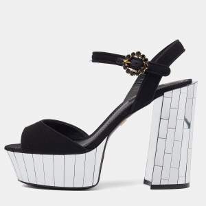 Dolce & Gabbana Black Fabric Mirror Belluci Platform Sandals Size 38.5