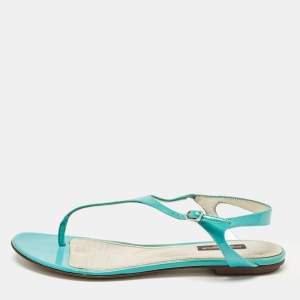 Pre Owned Dolce & Gabbana Blue Patent Thong  Flats Size  38