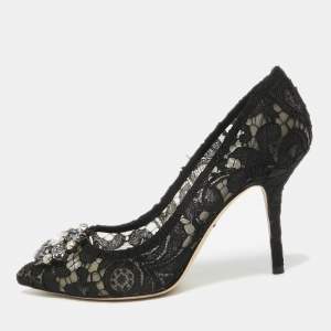 Dolce & Gabbana Black Satin and Mesh Bellucci Pumps Size 39