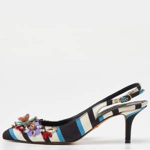 Pre Owned Dolce & Gabbana Multicolor Fabric Crystal Embellished Slingback Pumps Size 38