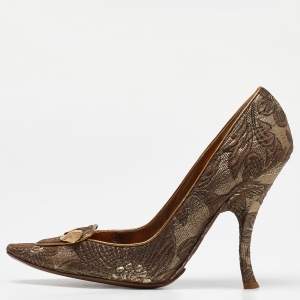 Dolce & Gabbana Brown/Gold Brocade Fabric Pointed Toe  Pumps Size 39.5