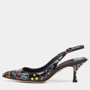 Dolce & Gabbana Multicolor Printed Leather Slingback Pointed Toe Pumps Size 36