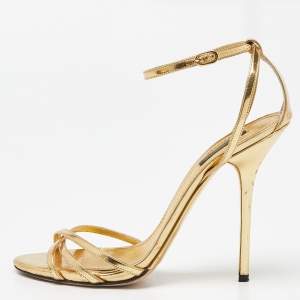 Dolce & Gabbana Gold Leather Ankle Strap Sandals Size 41
