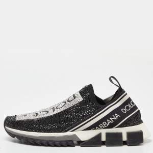 Pre Owned Dolce & Gabbana Black Knit Fabric Crystal Embellished Sorrento Sneakers Size 40