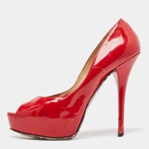 Dolce & Gabbana Red Patent Leather Peep Toe Platform Pumps Size 40