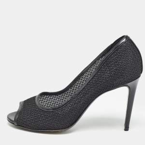 Dolce & Gabbana Black Mesh And Leather Trims Peep Toe Pumps Size 39