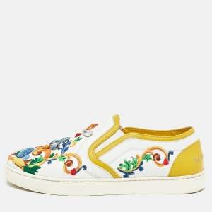 Dolce & Gabbana Multicolor Leather Crystal Embellished Slip On  Sneakers Size 36.5