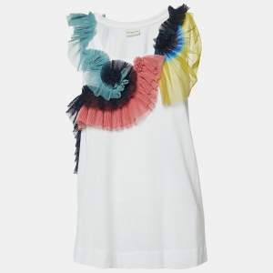 Dries van Noten White Cotton Ruffled Tulle Sleeveless Top M