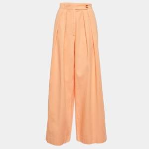 Dries van Noten Orange Cotton Pleated Wide Leg Trousers M