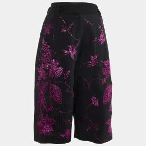 Dries van Noten Black Lurex Floral Embroidered Bermuda Shorts L