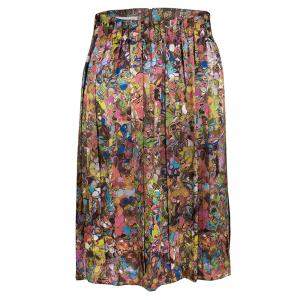 Dries van Noten Multicolor Printed Silk Pleat Detail Skirt M