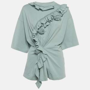 مملوكة مسبقًا توب دريز فان نوتن أخضر عشبي بأزهار قطن بكشكش صغير