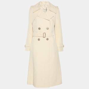 Pre Owned Dries van Noten Cream Jacquard Wool Belted Long Coat M