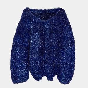 Pre Owned Dries van Noten Blue Wool Blend & Lamé Oversized Sweater L