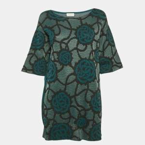 Pre Owned Dries van Noten Teal Green Floral Intarsia Lurex Knit Top M