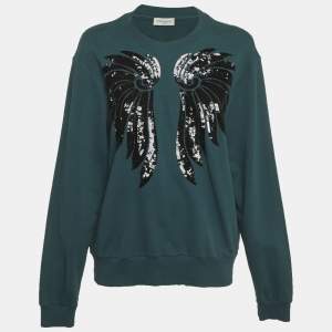 مملوكة مسبقًا Dries van Noten Teal Blue Jersey Embroidered Sweatshirt L