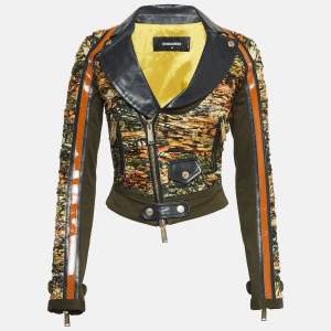 Dsquared2 Green Gabardine and Printed Crepe Zip-Up Jacket S