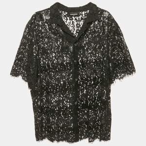 Dsquared2 Black Coated Stripe Lace Sheer Shirt XL