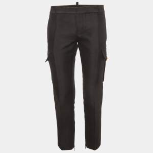 Pre Owned Dsquared2 Black Wool Blend Satin Trim Cargo Trousers M
