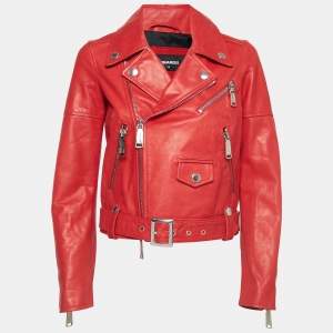 Dsquared2 Red Leather Zip-Up Biker Jacket S