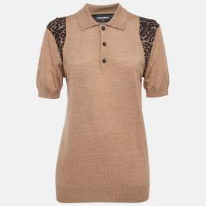 Dsquared2 Brown Wool Knit Shoulder Trimmed Polo Tshirt M