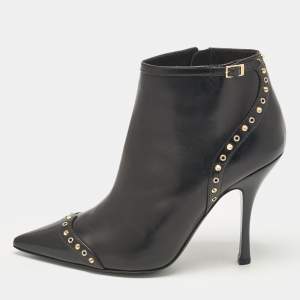 Dsquared2 Black Leather Studded Ankle Booties Size 40