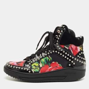 Pre Owned Dsquared2 Multicolor Floral Print Canvas and Patent Leather High Top Sneakers Size 38