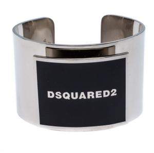 Dsquared2 Black Enamel Silver Tone Wide Open Cuff Bracelet