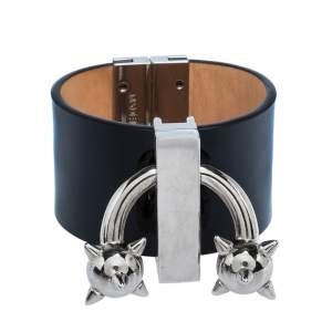 Dsquared2 Black Leather Pierce Me Wide Cuff Bracelet L