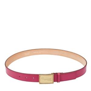 Dsquared2 Pink Leather Plaque Buckle Belt 85CM