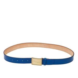 Dsquared2 Blue Leather Plaque Buckle Belt 85CM
