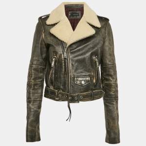 Dsquared2 Washed Black Leather Zip Up Jacket M
