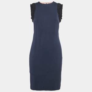 Dsquared2 Navy Blue Wool Blend Embellished Sleeve Sheath Dress M