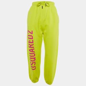Dsquared2 Neon Green Cotton Knit Logo Printed Joggers XS