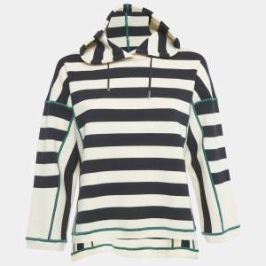 Dsquared2 Cream/ Navy Blue Striped Wool Knit Hoodie M