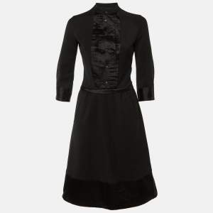 Pre Owned Dsquared2 Black Wool & Satin Midi Dress S