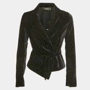Pre Owned Dsquared2 Black Embellished Velvet Wrap Blazer S 