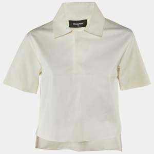 Pre Owned Dsquared2 White Cotton High Low Top M