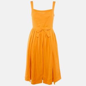 Pre Owned Dsquared2 Orange Crepe Bow Detail Midi Dress M