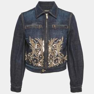 Pre Owned Dsquared2 Navy Blue Sequin Embroidered Denim Jacket M