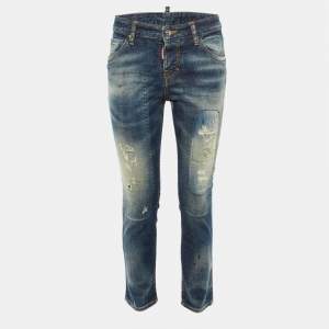 Pre Owned Dsquared2 Blue Denim Distressed Slim Fit Jeans S Waist 29"