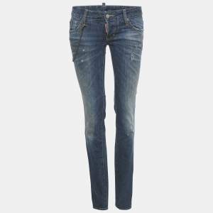 Pre Owned Dsquared2 Blue Denim Distressed Slim Fit Jeans S Waist 30"